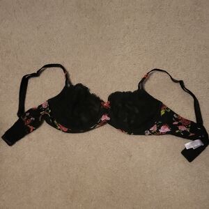 Victoria's Secret Black and Pink Floral  Sheer Lace Bra